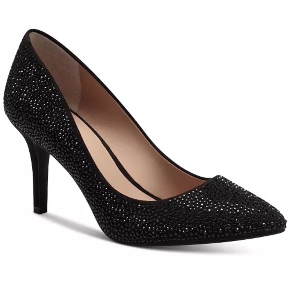 INC Zitah Bling Rhinestone Sparkle Black Pumps Heels Point 8.5